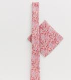 Asos Design Slim Tie & Printed Pocket Square In Red
