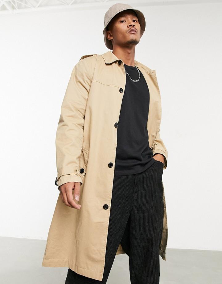 Asos Design Lightweight Single Breasted Trench Coat In Camel-brown