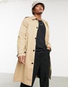 Asos Design Lightweight Single Breasted Trench Coat In Camel-brown