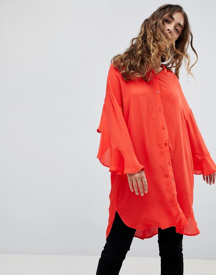 Vero Moda Fluted Sleeve Shirt - Red