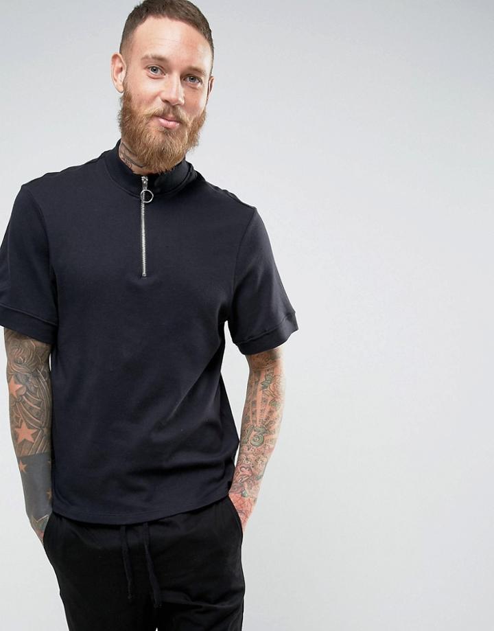 Kiomi T-shirt With Half Zip Neck - Black