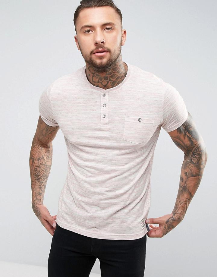 Brave Soul Pocket Henley T-shirt - Pink