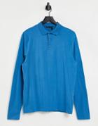 Asos Design Organic Long Sleeve Polo In Blue-green