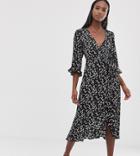 Fashion Union Tall Plunge Front Midi Dress In Floral - Black