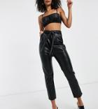 Violet Romance Tall Tie Waist Leather-look Pants In Black