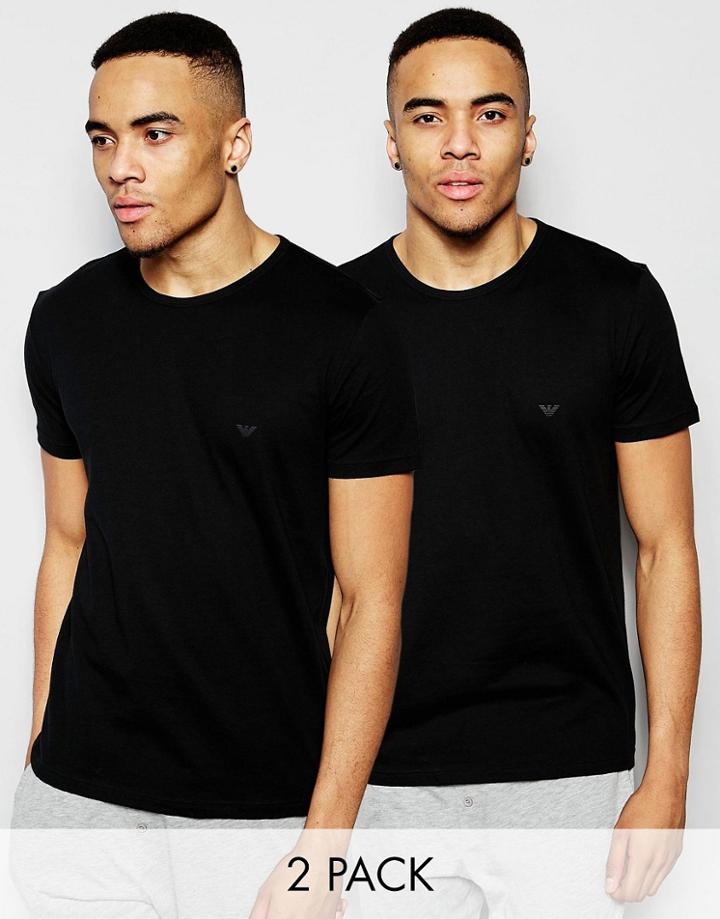 Emporio Armani Cotton Crew Neck T-shirts 2 Pack In Muscle Fit - Black