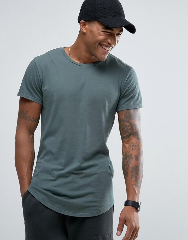 Religion Washed T-shirt With Curved Hem - Green