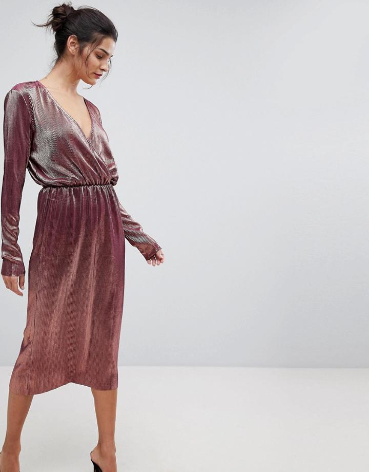 Y.a.s Metallic Wrap Midi Dress - Pink
