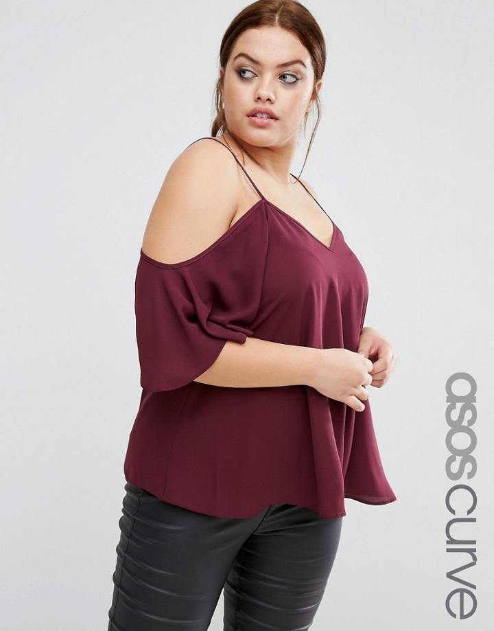 Asos Curve Longline Cold Shoulder Cami Top - Red