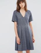 Ymc Wool Pleated Skater Dress - Blue