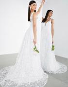 Asos Edition Florence Sleeveless Embroidered Wedding Dress With Plunge-white