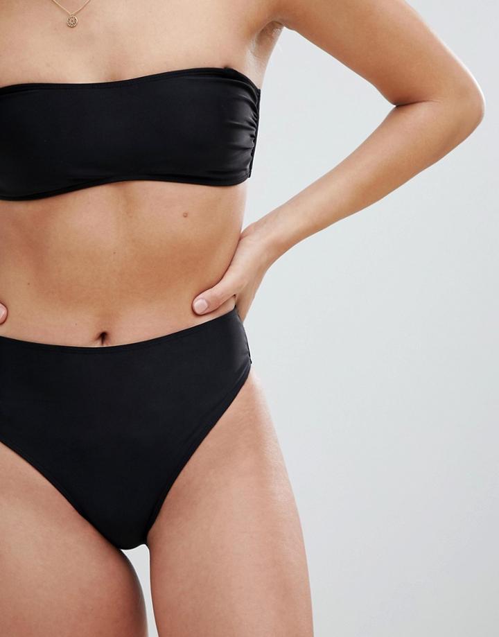 Luxe Palm High Leg Bikini Bottom In Black - Black