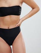 Luxe Palm High Leg Bikini Bottom In Black - Black