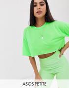 Asos Design Petite Super Crop T-shirt With Raw Edge - Green