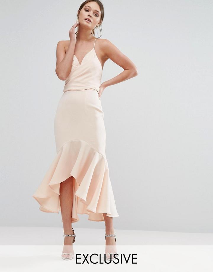 Jarlo Wrap Front Midi Dress With Frill Hem - Pink