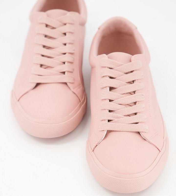 Asos Design Wide Fit Demi Lace Up Sneakers In Beige-neutral