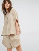 Samsoe & Samsoe Linen Mix Sami Collarless Ovoid Top - Beige