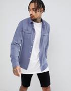Asos Design Regular Fit Garment Dyed Vintage Wash Shirt In Blue - Black