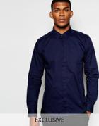 Wincer & Plant Smart Shirt In Stretch Cotton With Covered Placket Slim Fit Exclusive - Navy