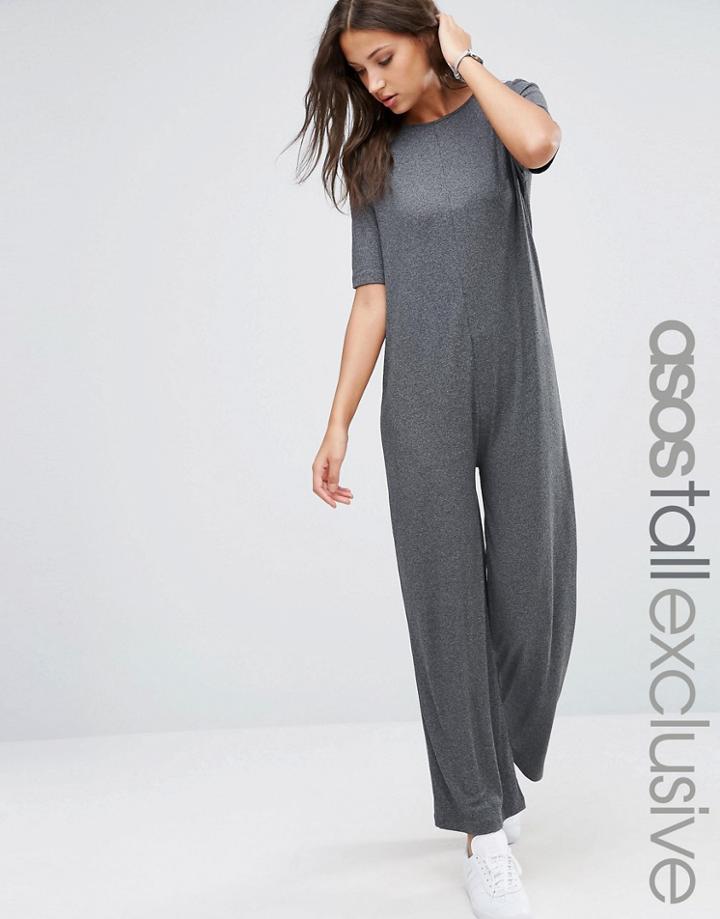 Asos Tall Lounge Minimal Jumpsuit In Rib - Gray