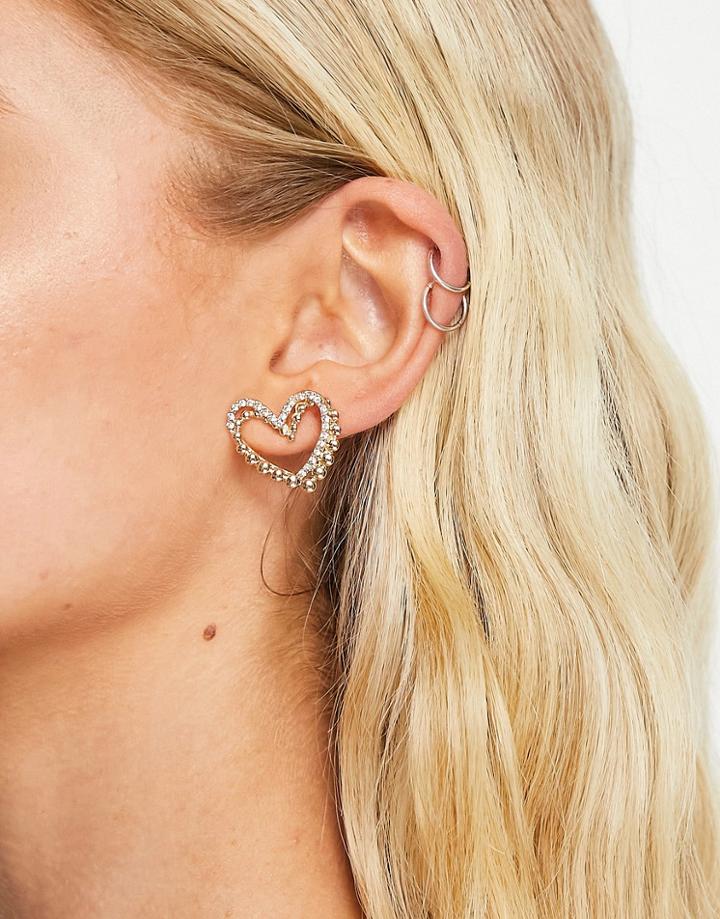 True Decadence Oversized Crystal Heart Earrings In Gold