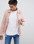 Asos Design Jersey Harrington Jacket In Pink With White Tipping - Pink