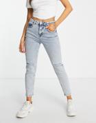 Na-kd High Waist Slim Destroyed Jeans In Light Blue