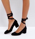 London Rebel Wide Fit Tie Ankle Kitten Heel Shoes - Black