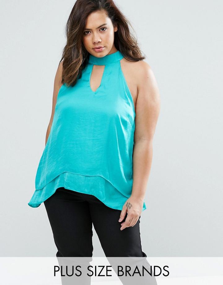 Elvi Plus Halter Neck Top - Blue