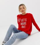 Asos Petite Holidays Sweater With Lets Make Out Slogan-red