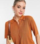 Threadbare Tall Mel Knitted Short Sleeve Polo Top In Dark Caramel-brown