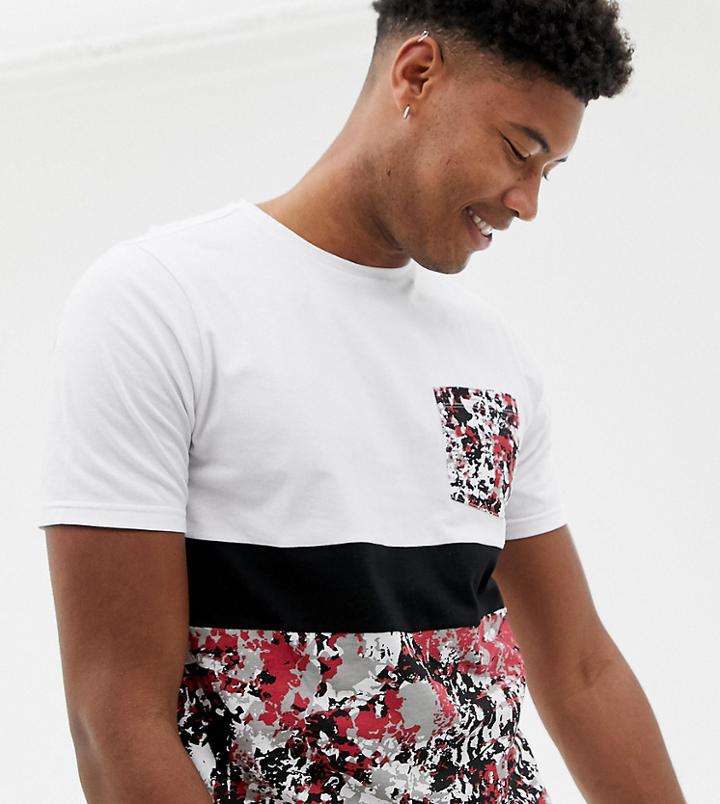 Another Influence Tall Contrast Panel Camo T-shirt-white