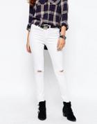 New Look Busted Knee Skinny Jeans - White