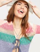 Free People Trouble Maker Cardigan With Tie Front In Rainbow Knit Stripe-multi