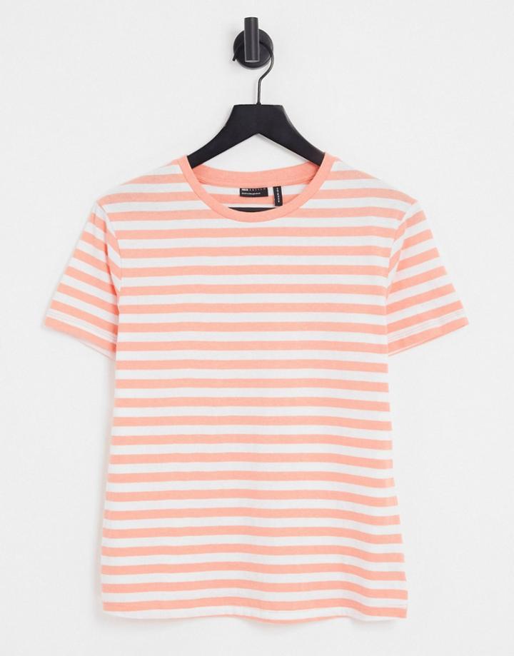 Asos Design Ultimate T-shirt In White And Orange Stripe-multi