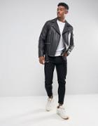 Asos Design Leather Biker Jacket With Belt In Black