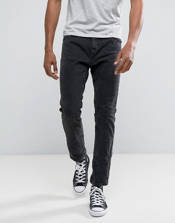 Bershka Slim Fit Jeans In Washed Black - Black