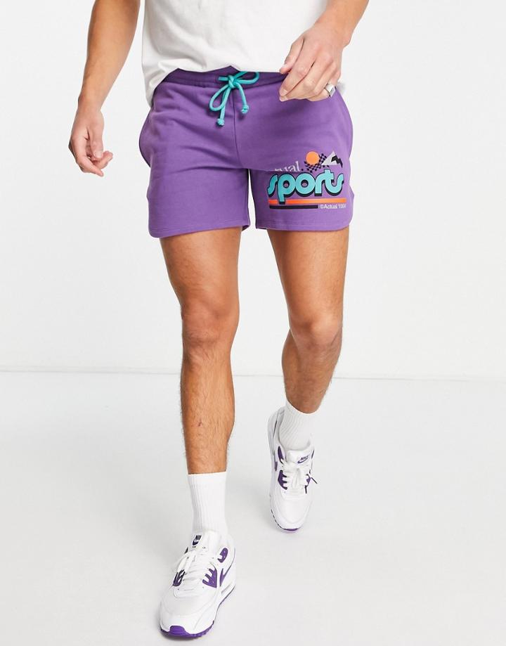 Asos Actual Runner Shorts With Graphic Print In Purple - Part Of A Set