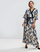 Liquorish Bird Print Wrap Maxi Dress - Multi