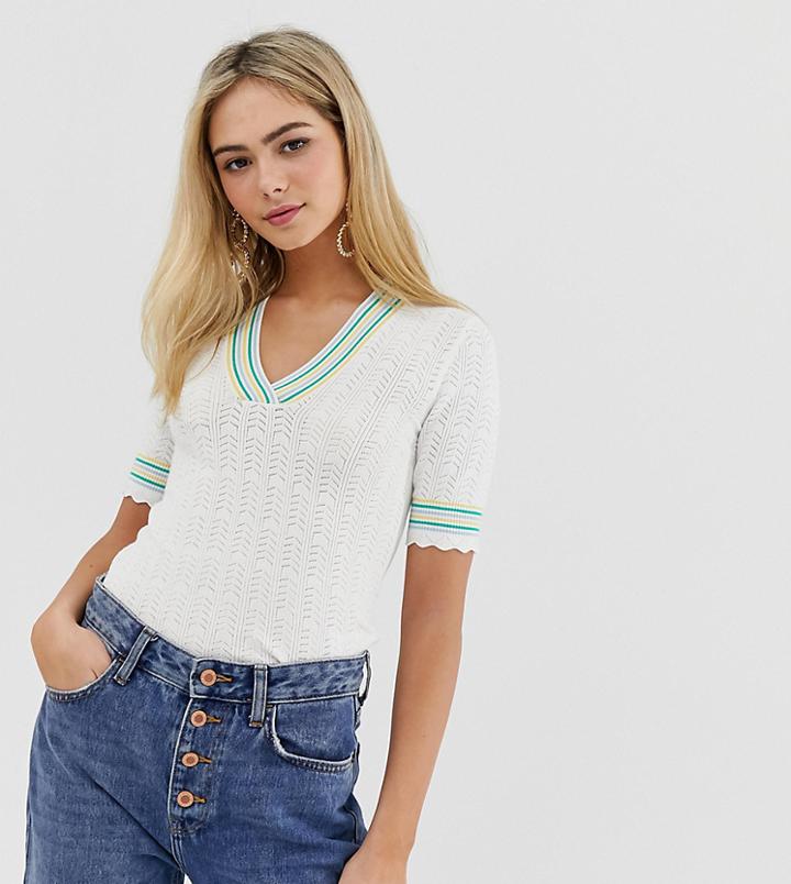 Miss Selfridge Knitted Top With Contrast Detail In Cream