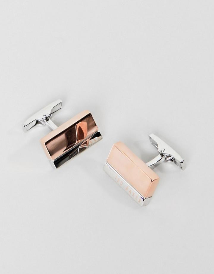 Ted Baker Specta Bi Plated Logo Cufflinks In Rose Gold - Gold