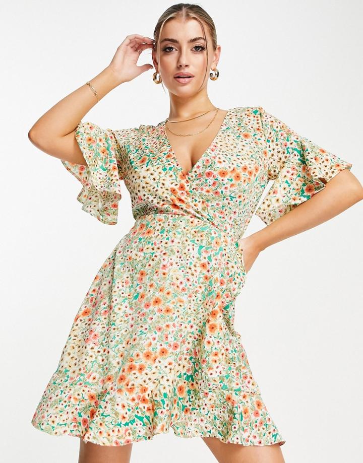 Ax Paris Mini Wrap Dress In Floral-multi