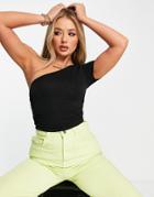 Asos Design Ruched Side One Shoulder Crop Top In Black