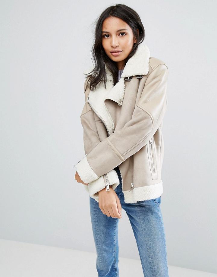 Urbancode Aviator Jacket With Tonal Trim - Cream