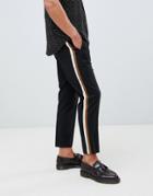 Asos Design Tapered Crop Smart Pants In Black With Double Side Stripe - Black