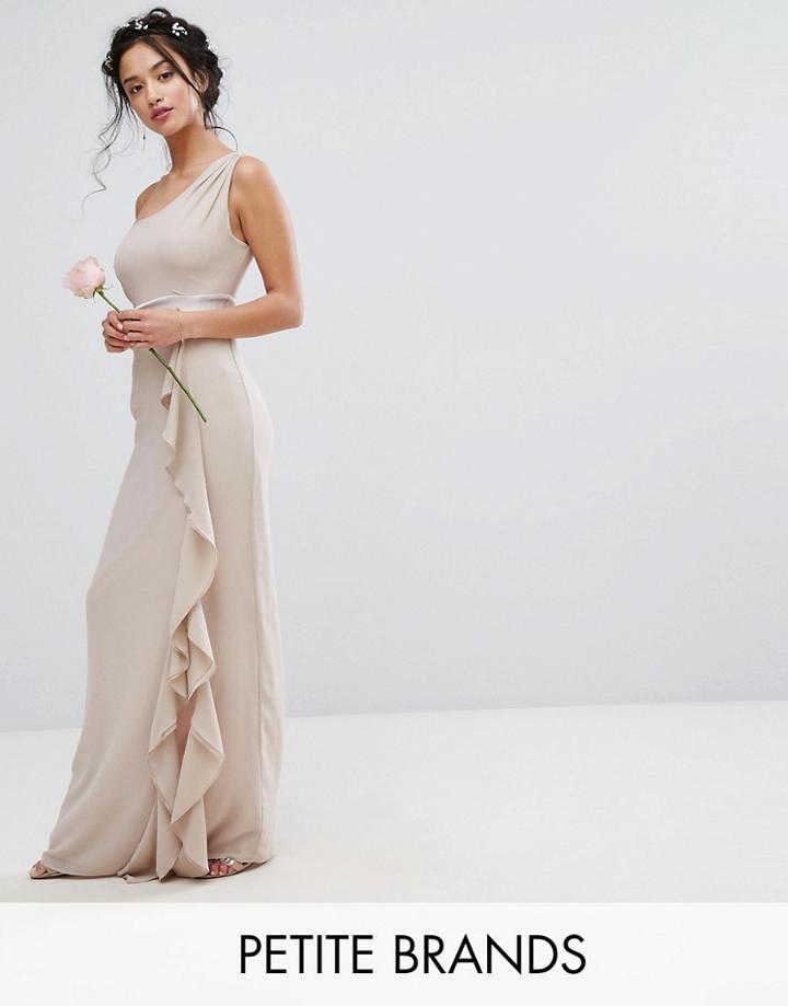 Tfnc Petite Wedding One Shoulder Maxi Dress With Frill Detail - Pink