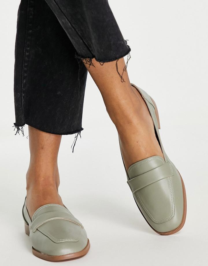 Asos Design Mussy Loafer Flat Shoes In Sage Green
