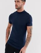 Asos Design Organic Muscle Fit Jersey Turtleneck In Navy