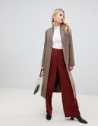 Helene Berman Houndstooth Check Longline Duster Coat In Wool Blend - Gray