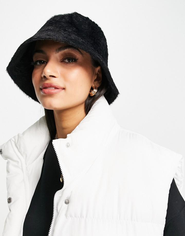 Asos Design 90's Fluffy Bucket Hat In Black